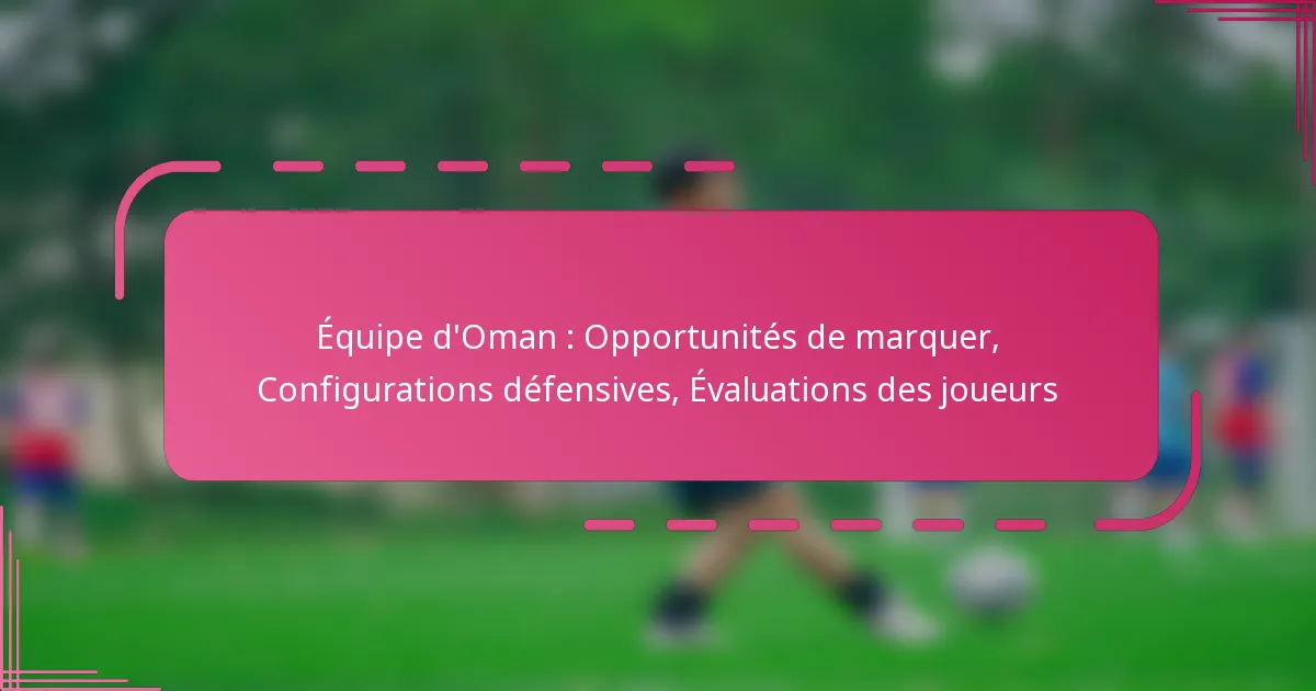 Équipe d’Oman : Opportunités de marquer, Configurations défensives, Évaluations des joueurs