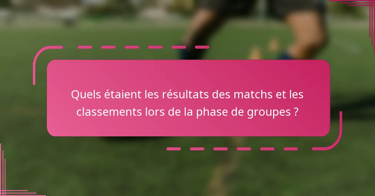 Quels étaient les résultats des matchs et les classements lors de la phase de groupes ?